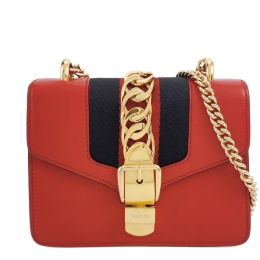 Gucci Red and Gold Crossbody Bag with Chain Strap